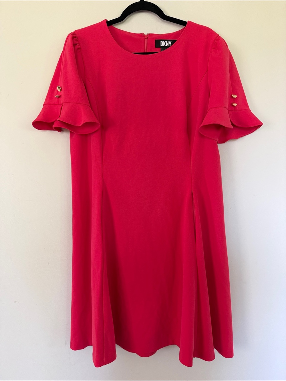 DKNY | Hot Pink Ruffle Sleeve Midi Dress